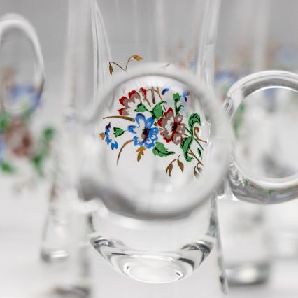 Σετ 6x ποτήρι λικέρ με χερούλι διαφανή με σχέδιο μπουκέτο no. 2