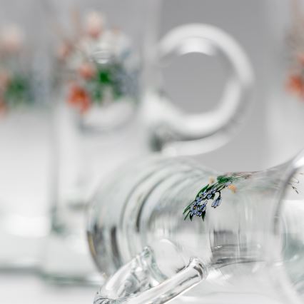 Σετ 6x ποτήρι λικέρ με χερούλι διαφανή με σχέδιο μπουκέτο no. 3