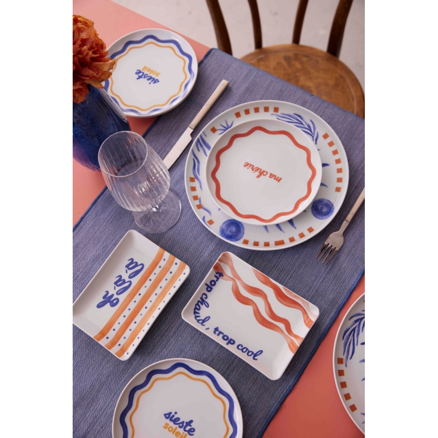 Σετ φαγητού 12 τεμ. κόκκινο/μπλε/λευκό/πορσελάνη