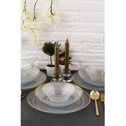 Σετ φαγητού 12 τεμ. διάφανο/χρυσό/γυαλί