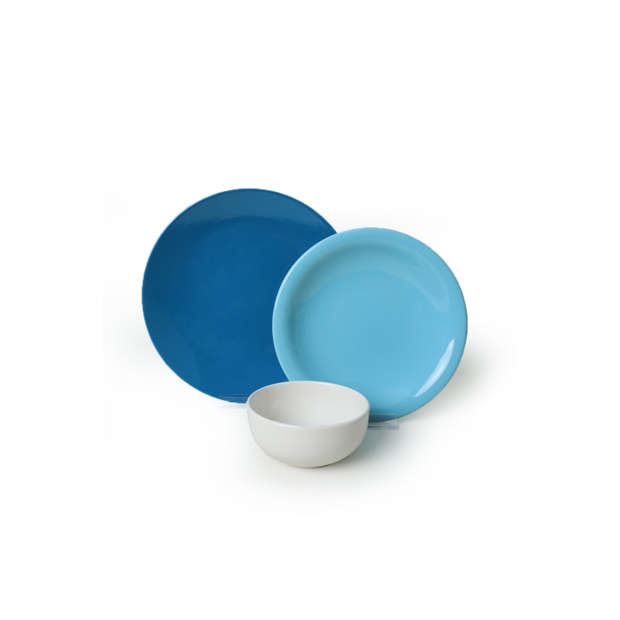Σετ φαγητού 18 τεμαχίων, μπλε/λευκό, κεραμικό