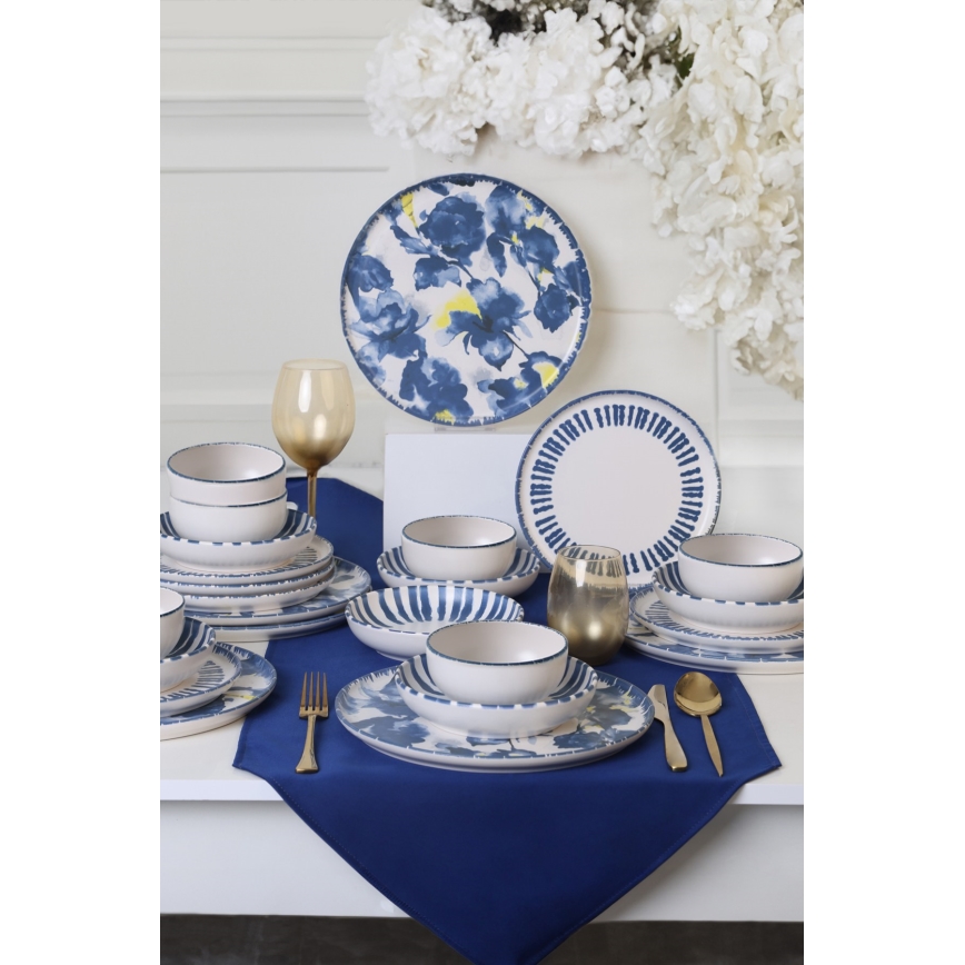 Σετ φαγητού 24 τεμ. λευκό/μπλε/κεραμικό