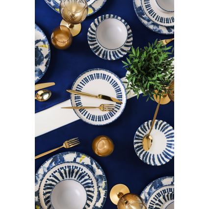 Σετ φαγητού 24 τεμ. λευκό/μπλε/κεραμικό