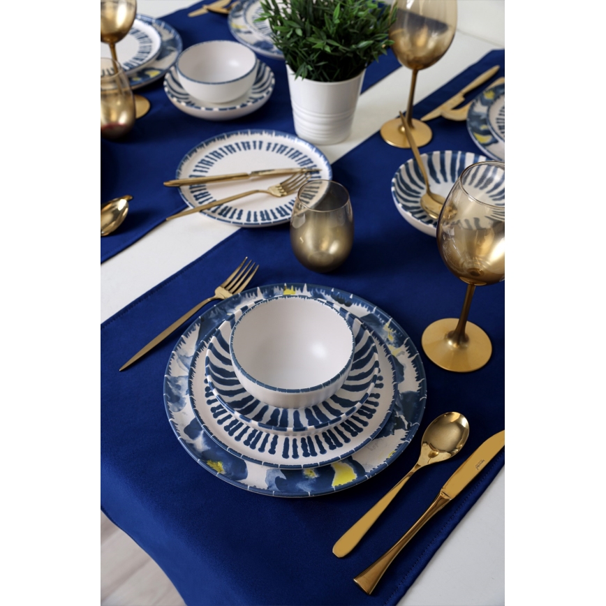 Σετ φαγητού 24 τεμ. λευκό/μπλε/κεραμικό