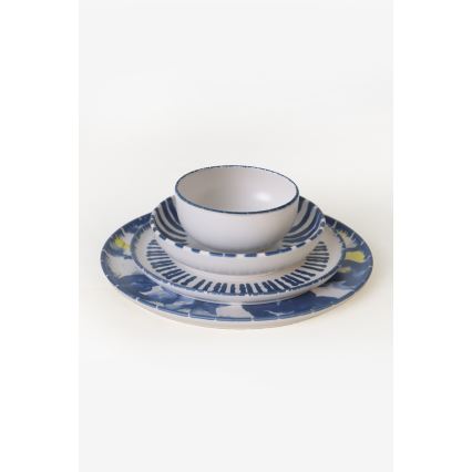 Σετ φαγητού 24 τεμ. λευκό/μπλε/κεραμικό