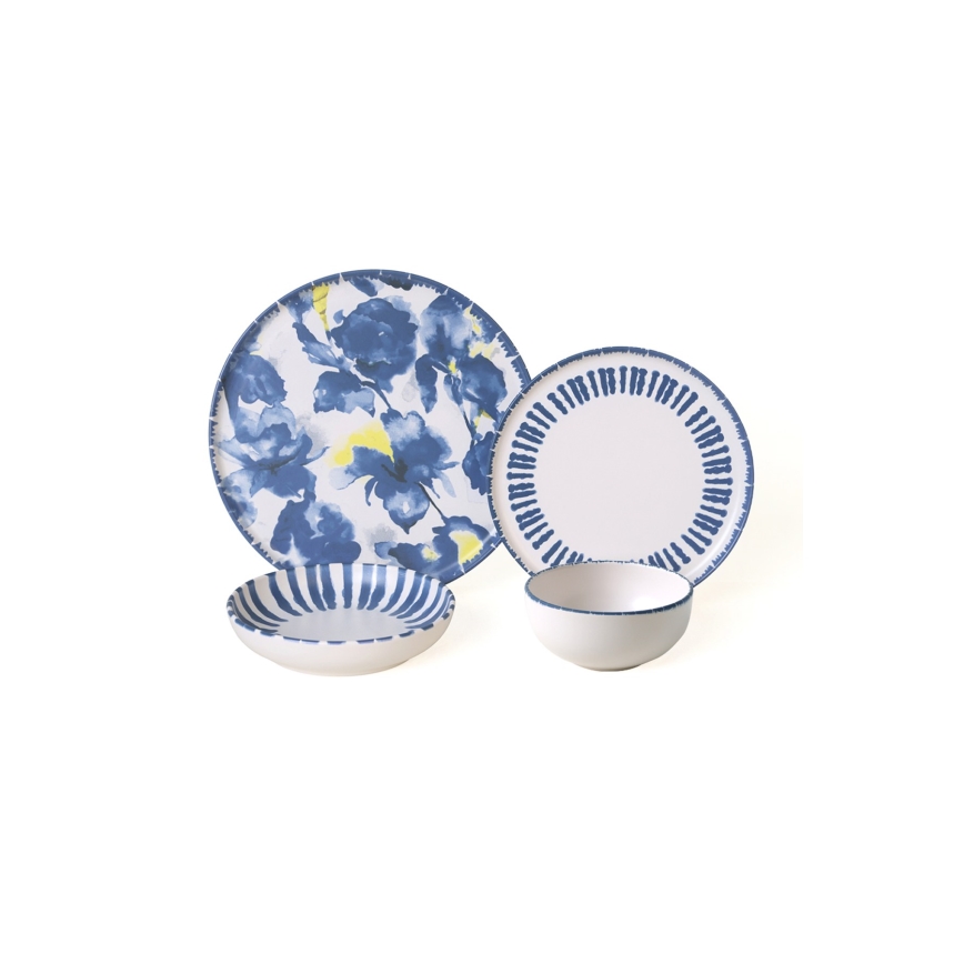 Σετ φαγητού 24 τεμ. λευκό/μπλε/κεραμικό