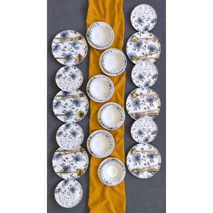 Σετ φαγητού 24 τεμ. λευκό/μπλε/κεραμικό