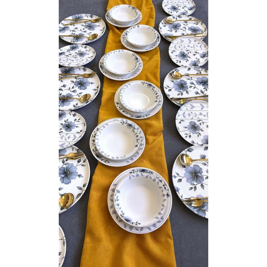 Σετ φαγητού 24 τεμ. λευκό/μπλε/κεραμικό