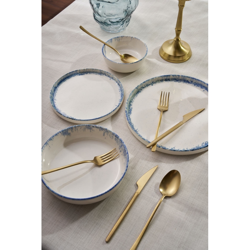 Σετ φαγητού 24 τεμ. λευκό/μπλε/πορσελάνινο