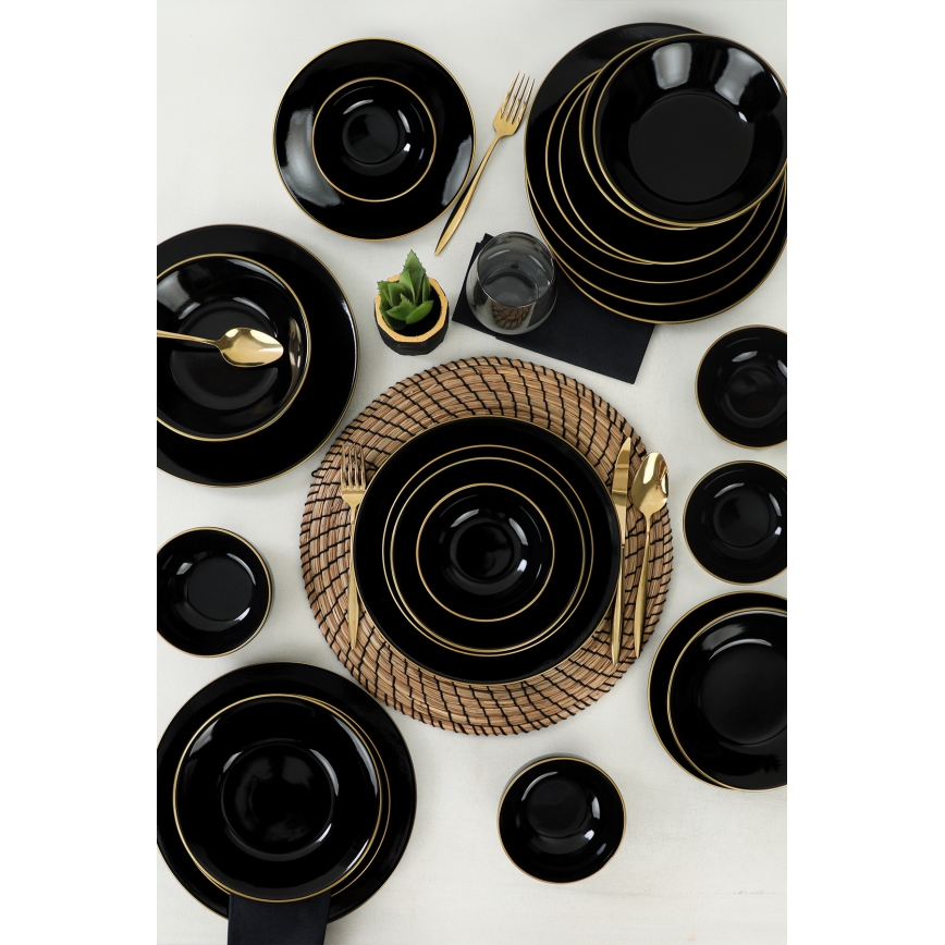 Σετ φαγητού 24 τεμ., μαύρο/χρυσό, από stoneware