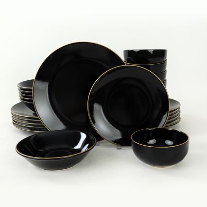 Σετ φαγητού 24 τεμ., μαύρο/χρυσό, από stoneware