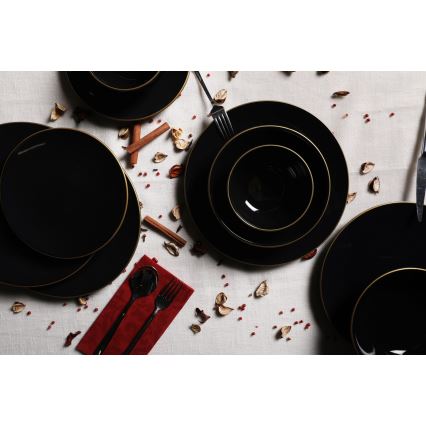 Σετ φαγητού 24 τεμ., μαύρο/χρυσό, από stoneware