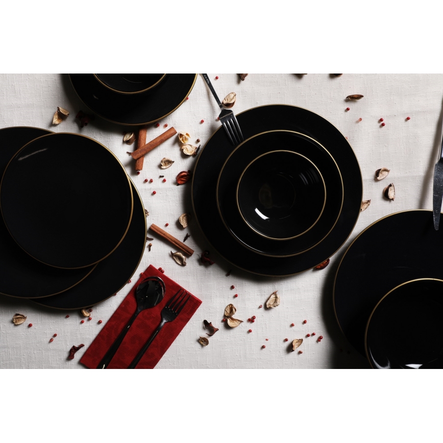 Σετ φαγητού 24 τεμ., μαύρο/χρυσό, από stoneware