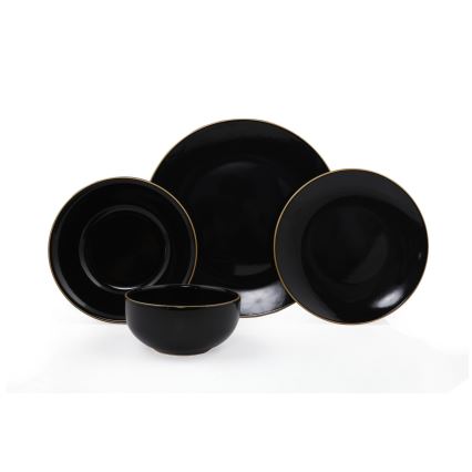 Σετ φαγητού 24 τεμ., μαύρο/χρυσό, από stoneware
