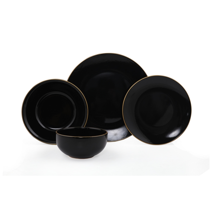 Σετ φαγητού 24 τεμ., μαύρο/χρυσό, από stoneware