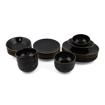 Σετ φαγητού 24 τεμ., μαύρο/χρυσό, από stoneware