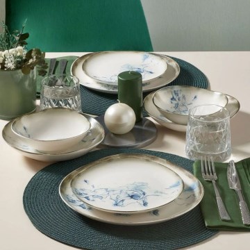 Σετ φαγητού 24 τεμαχίων, λευκό/μπλε, πορσελάνινο