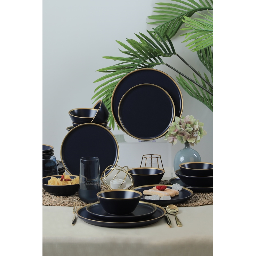 Σετ φαγητού 24 τεμαχίων μπλε/χρυσό/κεραμικό