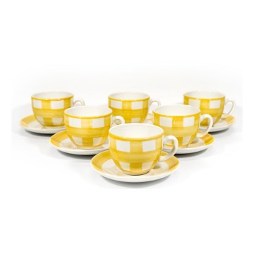 Σετ καφέ 6x κεραμική κούπα Tereza με πιατάκι λευκό κίτρινο