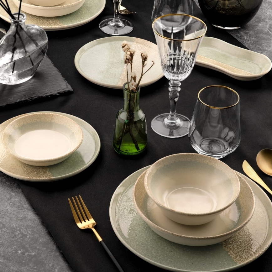 Σετ σερβιτσιών 27 τεμ. μπεζ/πράσινο/πορσελάνη