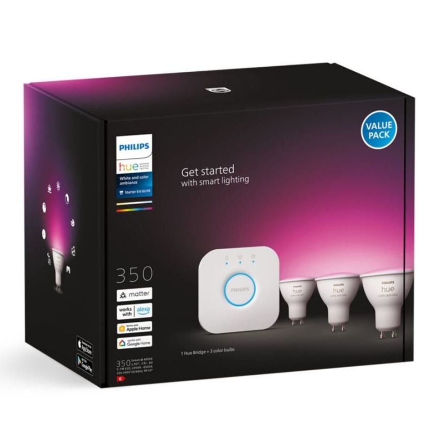 Βασικό σετ Philips Hue WHITE AND COLOR AMBIANCE 3xGU10/5,7W/230V 2000-6500K + συσκευή σύνδεσης