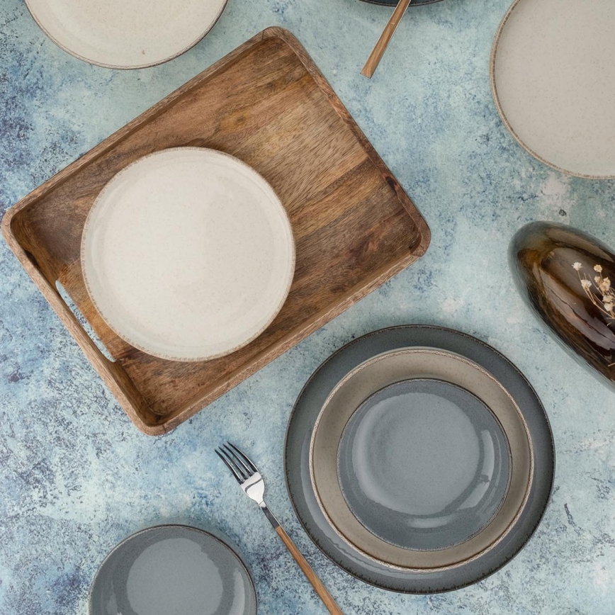 Σετ πιάτων 16 τεμαχίων, γκρι/μπεζ, από πορσελάνη