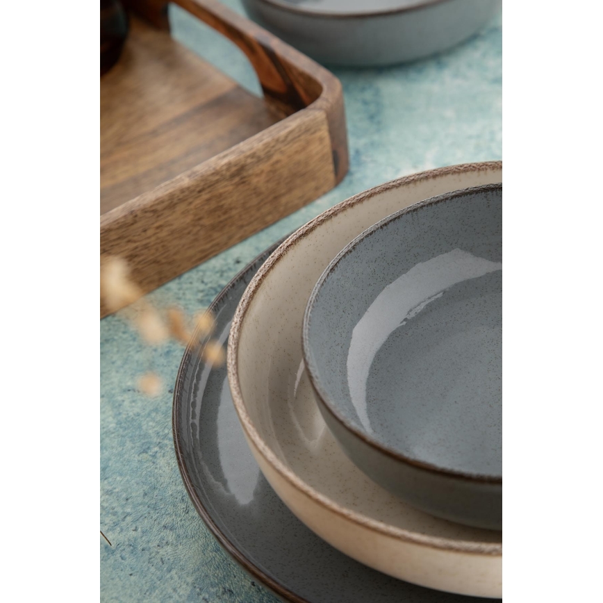 Σετ πιάτων 16 τεμαχίων, γκρι/μπεζ, από πορσελάνη