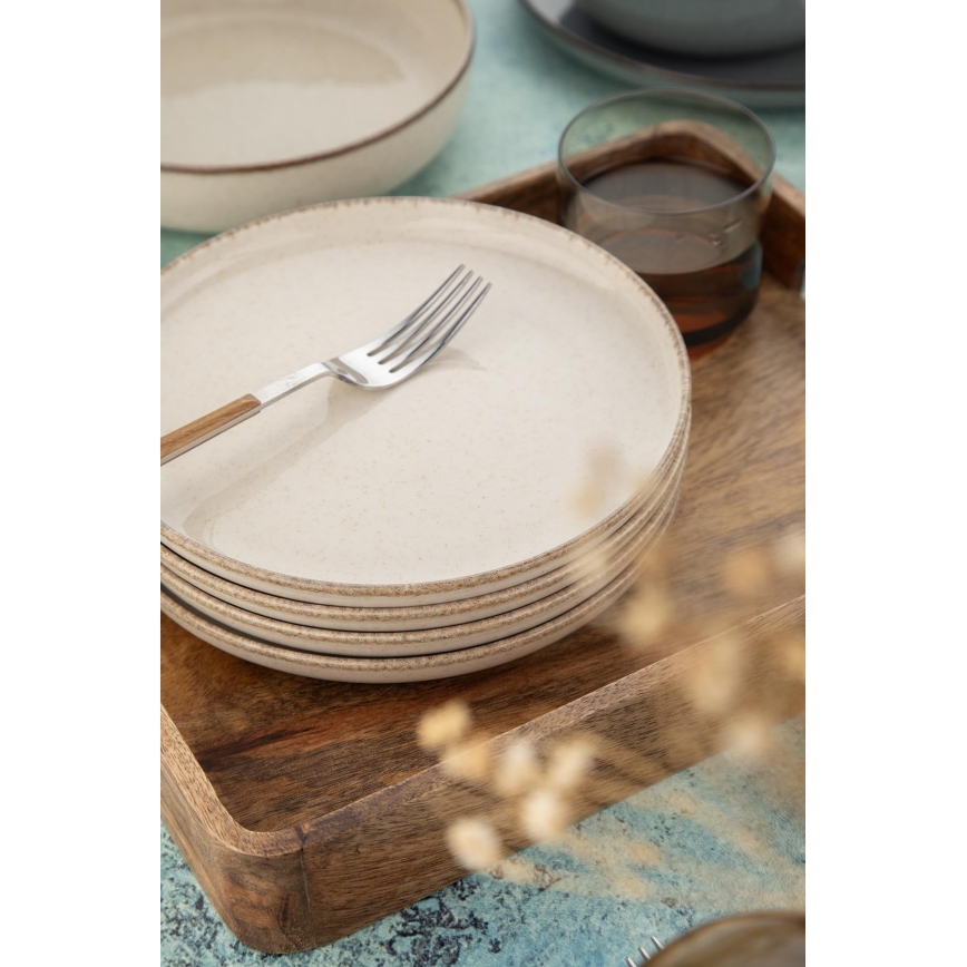 Σετ πιάτων 16 τεμαχίων, γκρι/μπεζ, από πορσελάνη