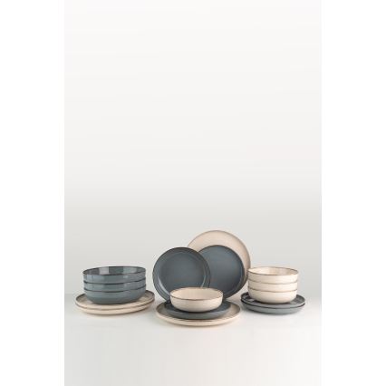 Σετ πιάτων 16 τεμαχίων, μπεζ/μπλε, πορσελάνη