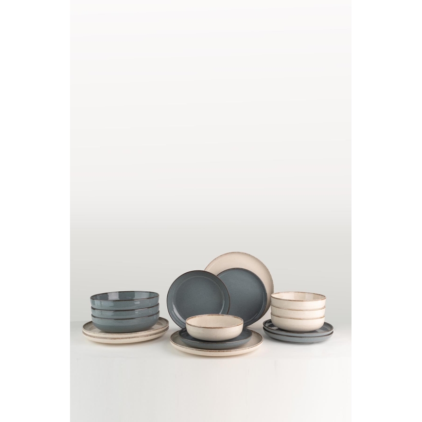 Σετ πιάτων 16 τεμαχίων, μπεζ/μπλε, πορσελάνη