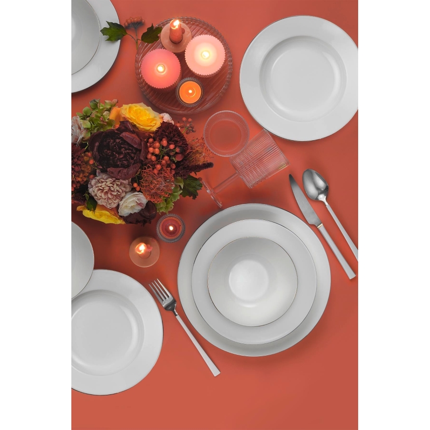 Σετ πιάτων 18 τεμαχίων, λευκό/ασημί, πορσελάνη