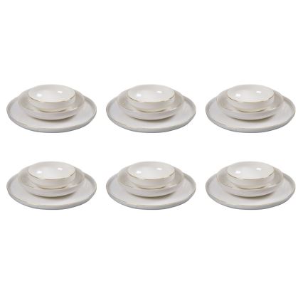 Σετ πιάτων 18 τεμαχίων — λευκό με χρυσές λεπτομέρειες, πορσελάνη