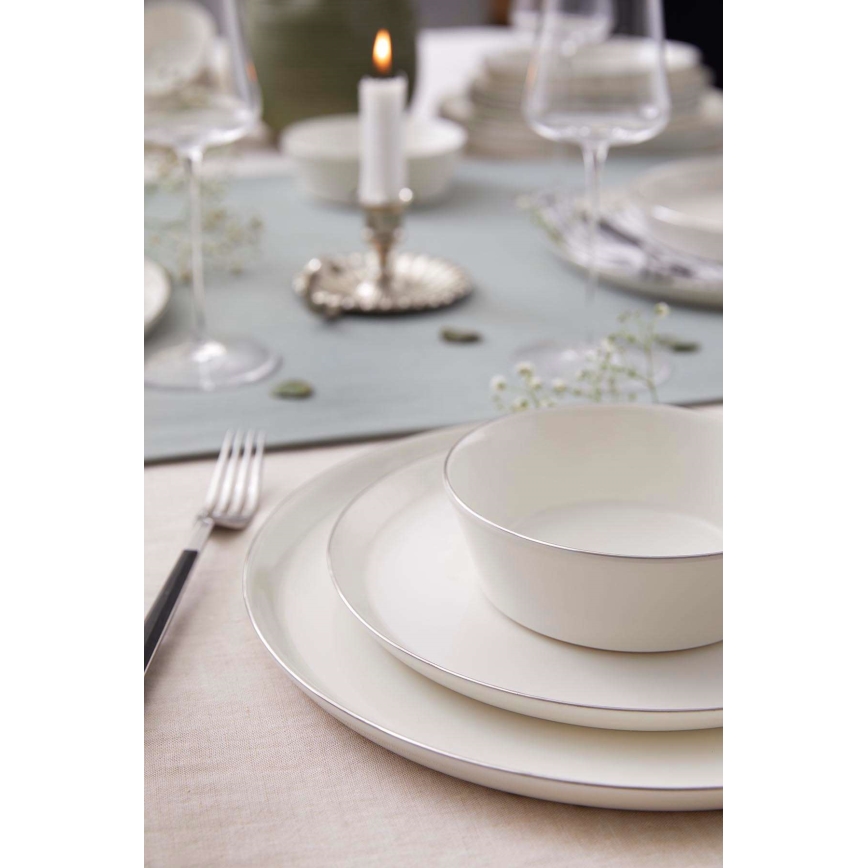 Σετ πιάτων 24 τεμ. λευκό/ασημί/πορσελάνη