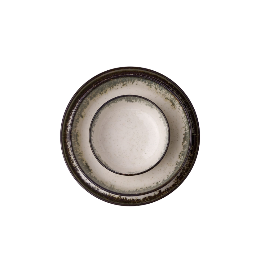 Σετ πιάτων 24 τεμ., λευκό/καφέ, πορσελάνη