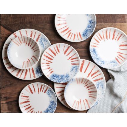 Σετ πιάτων 24 τεμ. λευκό/κόκκινο/μπλε /πορσελάνη