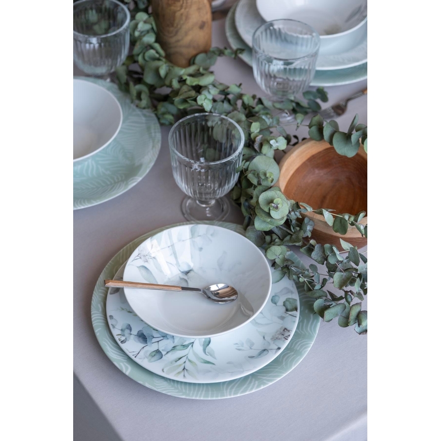 Σετ πιάτων 24 τεμ. λευκό/πράσινο/πορσελάνη