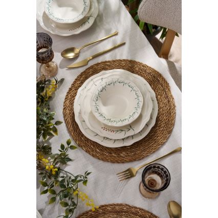 Σετ πιάτων 24 τεμ. λευκό/πράσινο/πορσελάνη