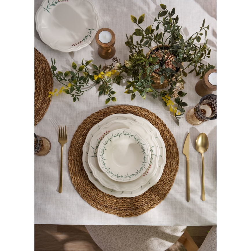 Σετ πιάτων 24 τεμ. λευκό/πράσινο/πορσελάνη