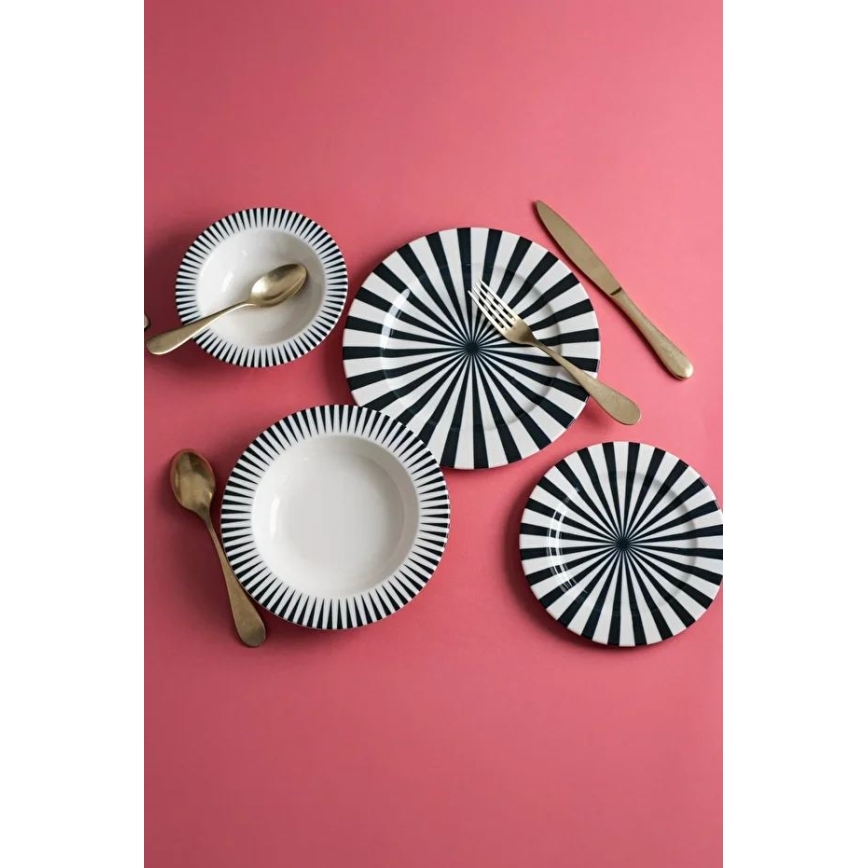 Σετ πιάτων 24 τεμ. λευκό/μαύρο/πορσελάνινο