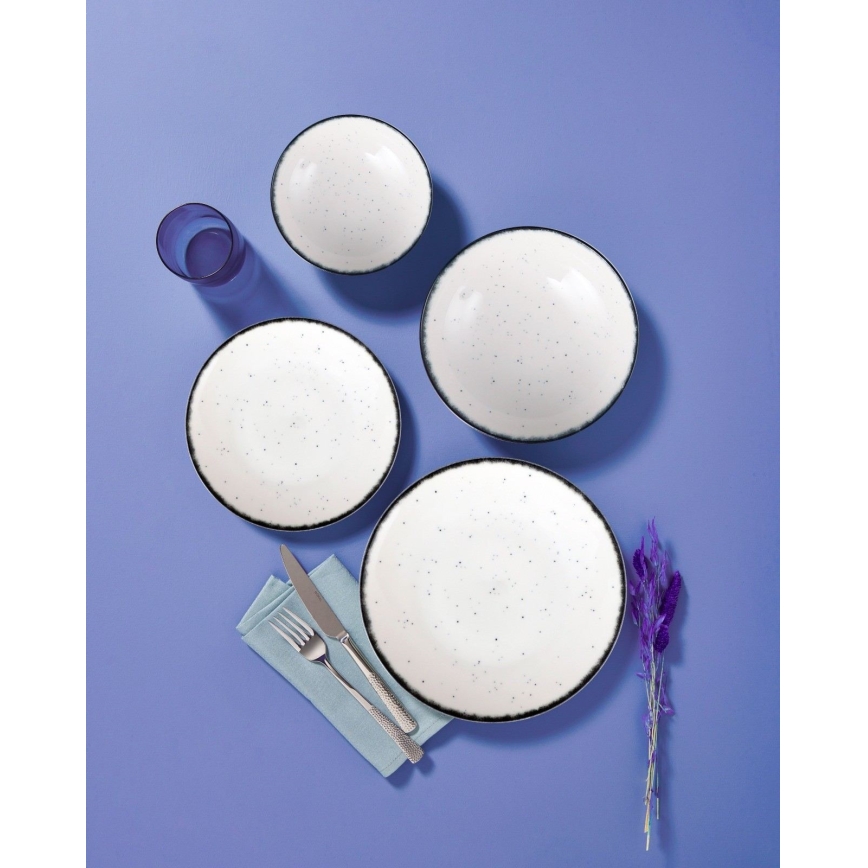 Σετ πιάτων 24 τεμ. λευκό/μαύρο/πορσελάνη