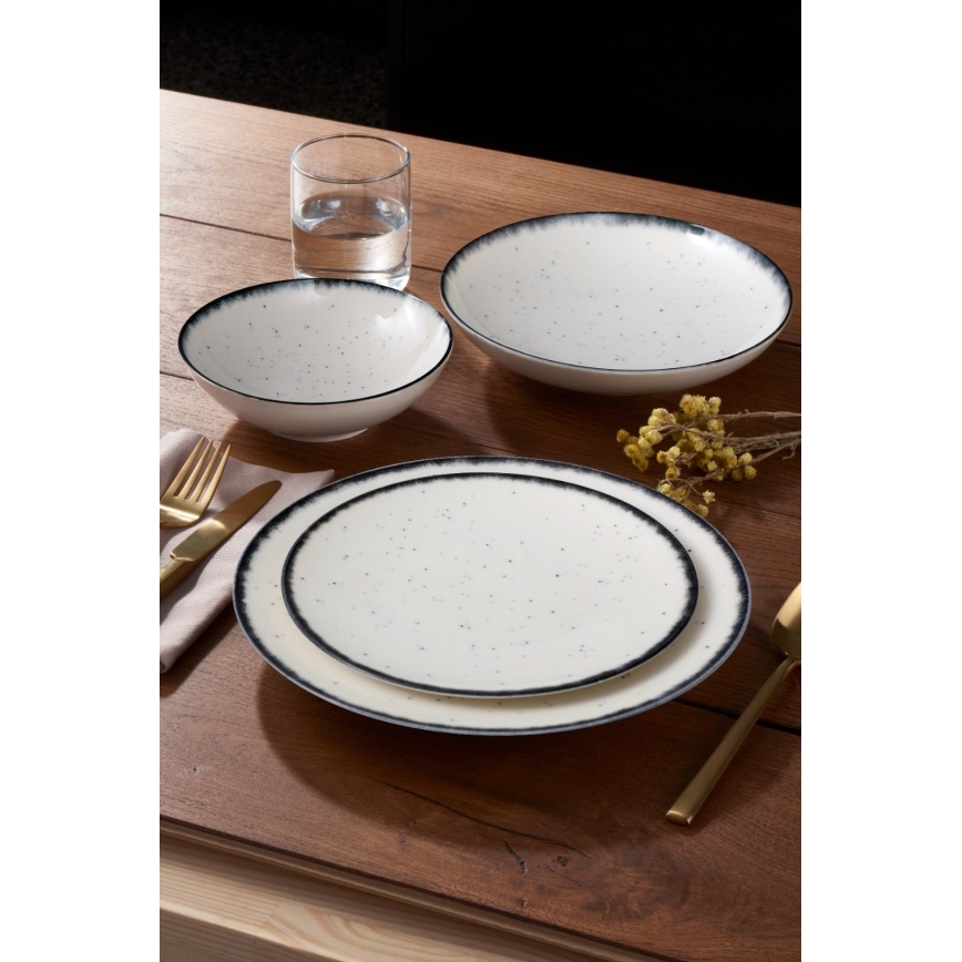 Σετ πιάτων 24 τεμ. λευκό/μαύρο/πορσελάνη