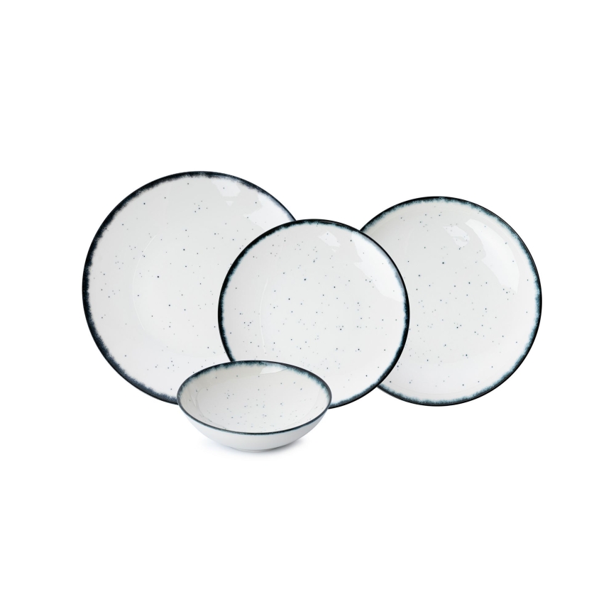 Σετ πιάτων 24 τεμ. λευκό/μαύρο/πορσελάνη