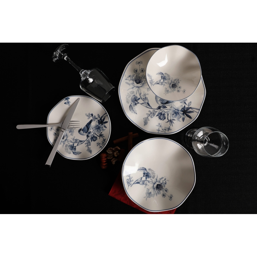 Σετ πιάτων 24 τεμ. λευκό/μπλε/πορσελάνη