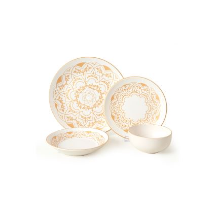Σετ πιάτων 24 τεμ. λευκό/χρυσό/κεραμικό