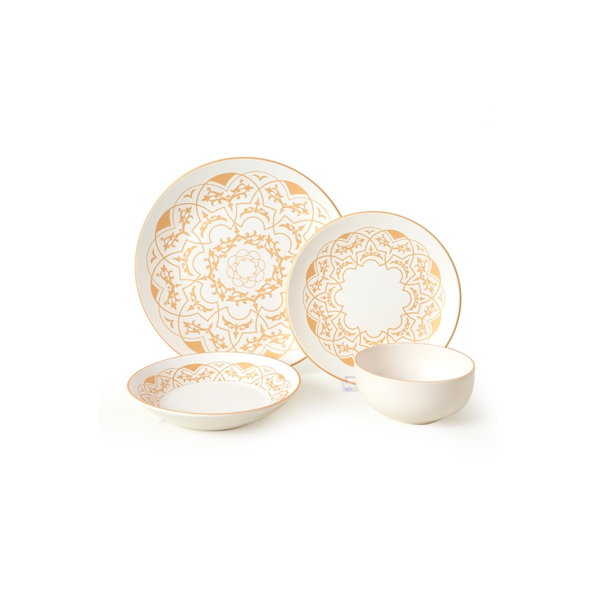 Σετ πιάτων 24 τεμ. λευκό/χρυσό/κεραμικό