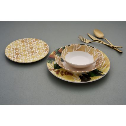 Σετ πιάτων 24 τεμ. κίτρινο/πράσινο/λευκό/κεραμικό