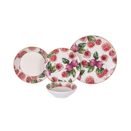 Σετ πιάτων 24 τεμ. κόκκινο/λευκό/πράσινο/κεραμικό