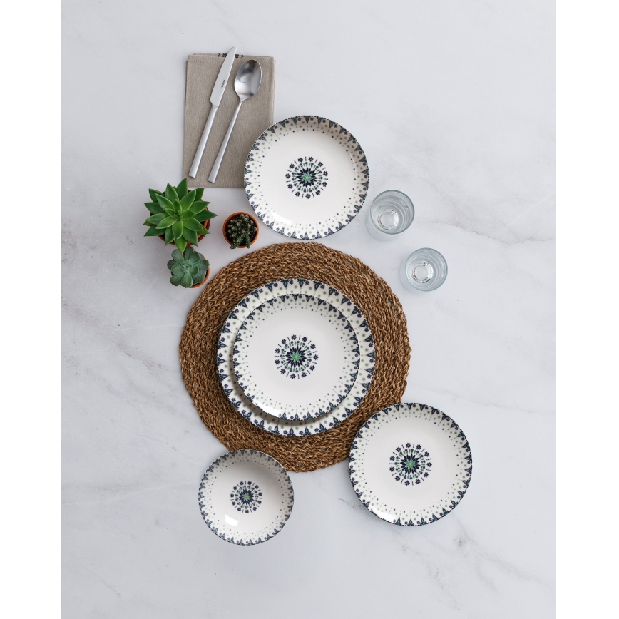 Σετ πιάτων 24 τεμ., πορσελάνη — λευκό/μπλε