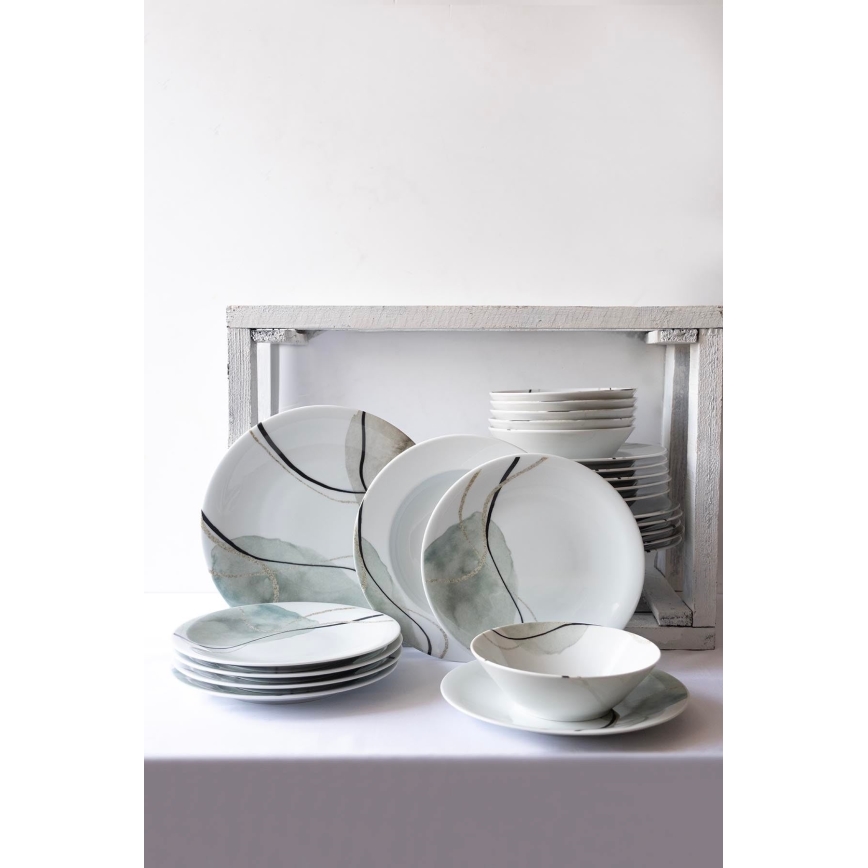Σετ πιάτων 24 τεμ. γκρι/πράσινο/πορσελάνη