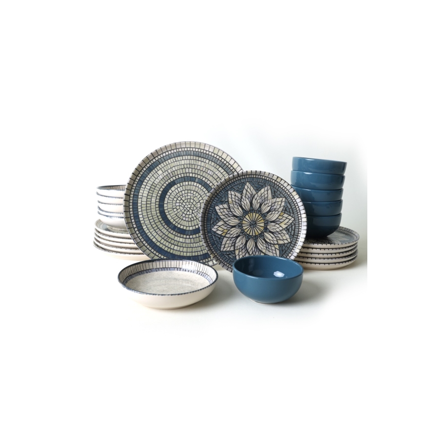 Σετ πιάτων 24 τεμ. μπλε/κρεμ/κεραμικό